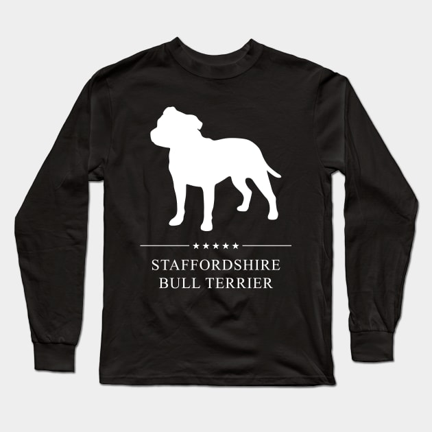 Staffordshire Bull Terrier Dog White Silhouette Long Sleeve T-Shirt by millersye